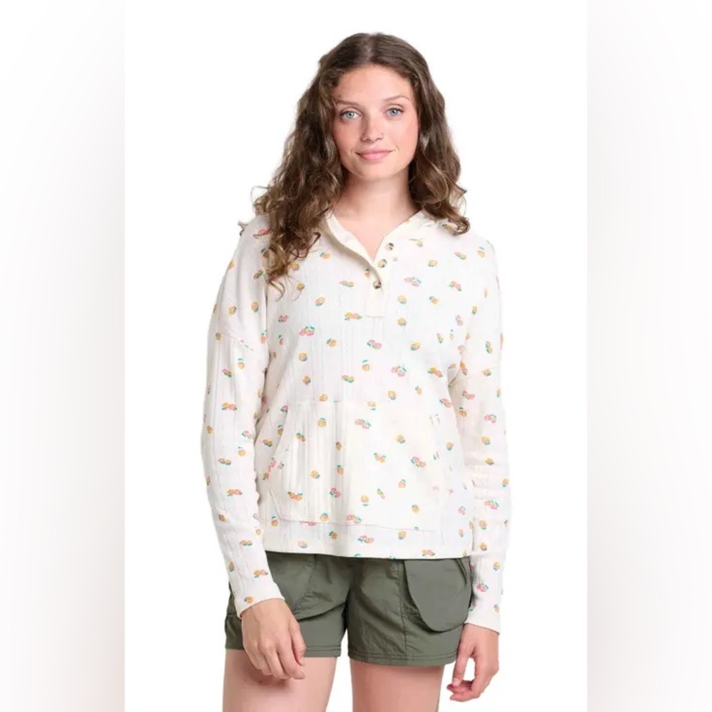 Toad&Co Cream Floral Button-Up Hoodie